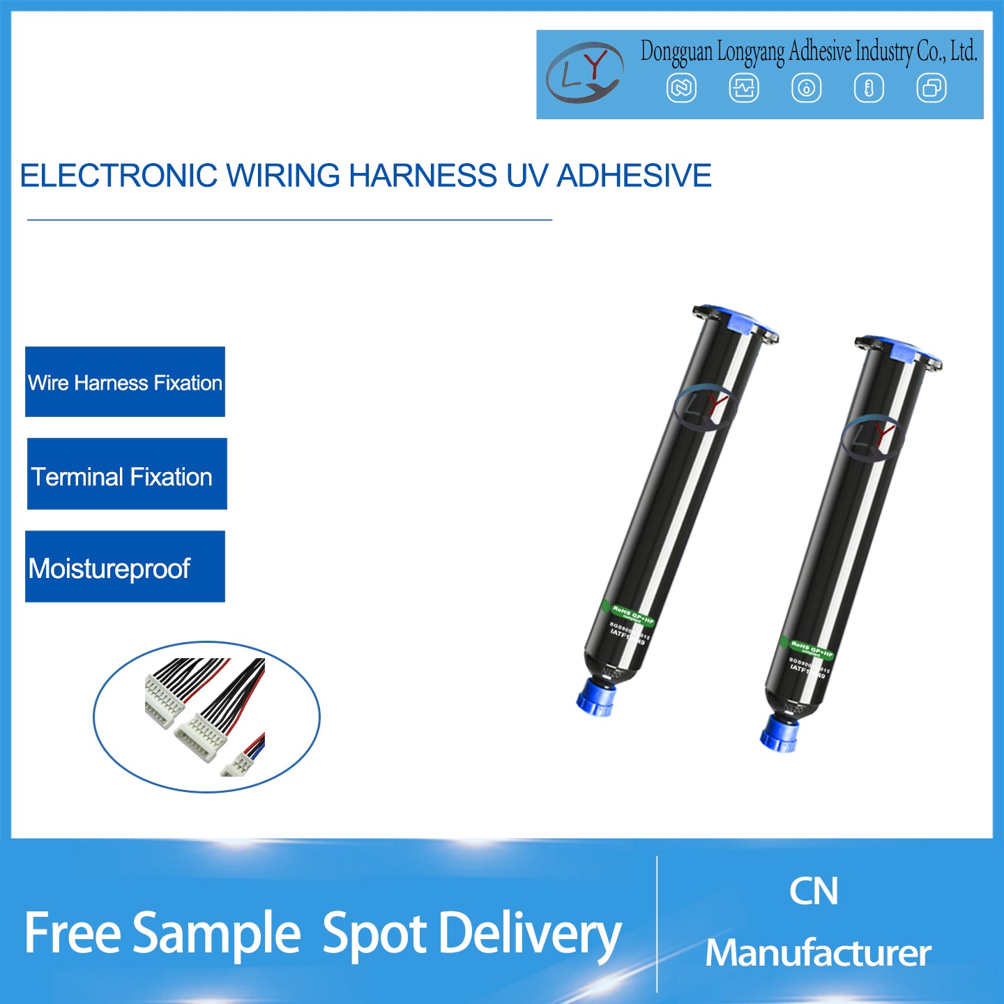 Electronic wiring harness UV adhesive